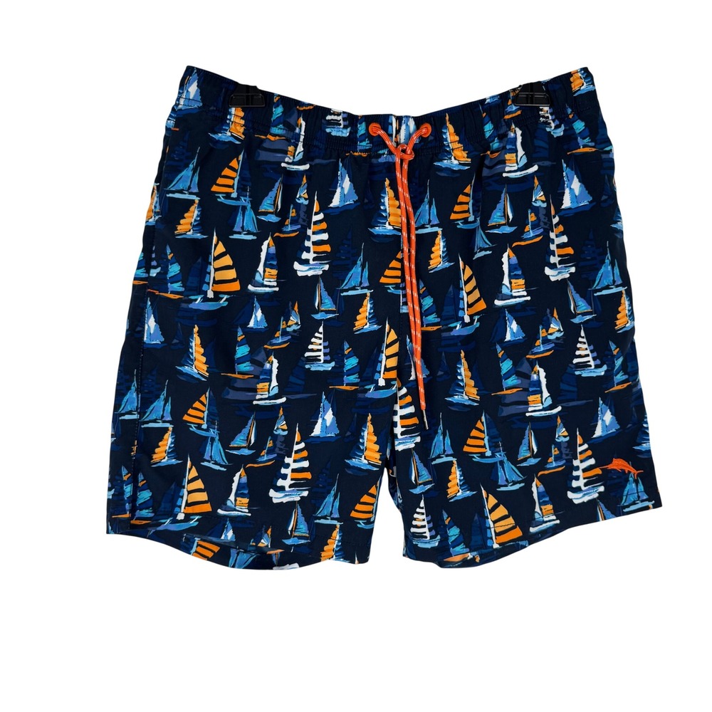 Tommy Bahama Relax Swim Trunks Mens M Sailboat Print Blue Orange Lined Beach 6"